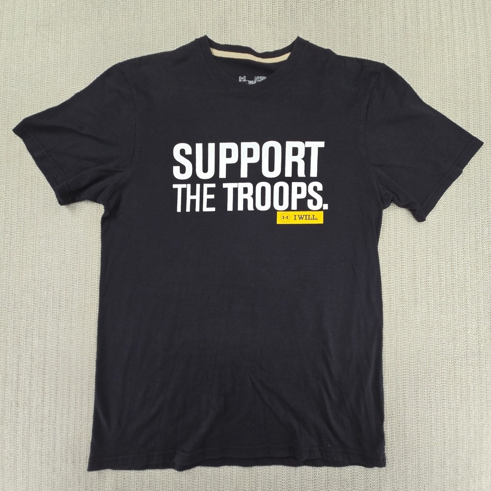 Under Armour Shirt Mens Medium Black HeatGear Support the Troops Short Sleeve